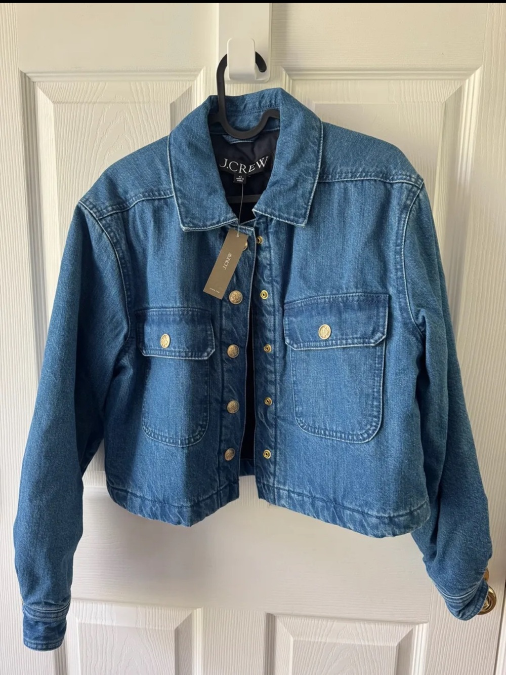 J. Crew Medium Blue Cropped Denim Jacket - Picture 1 of 3